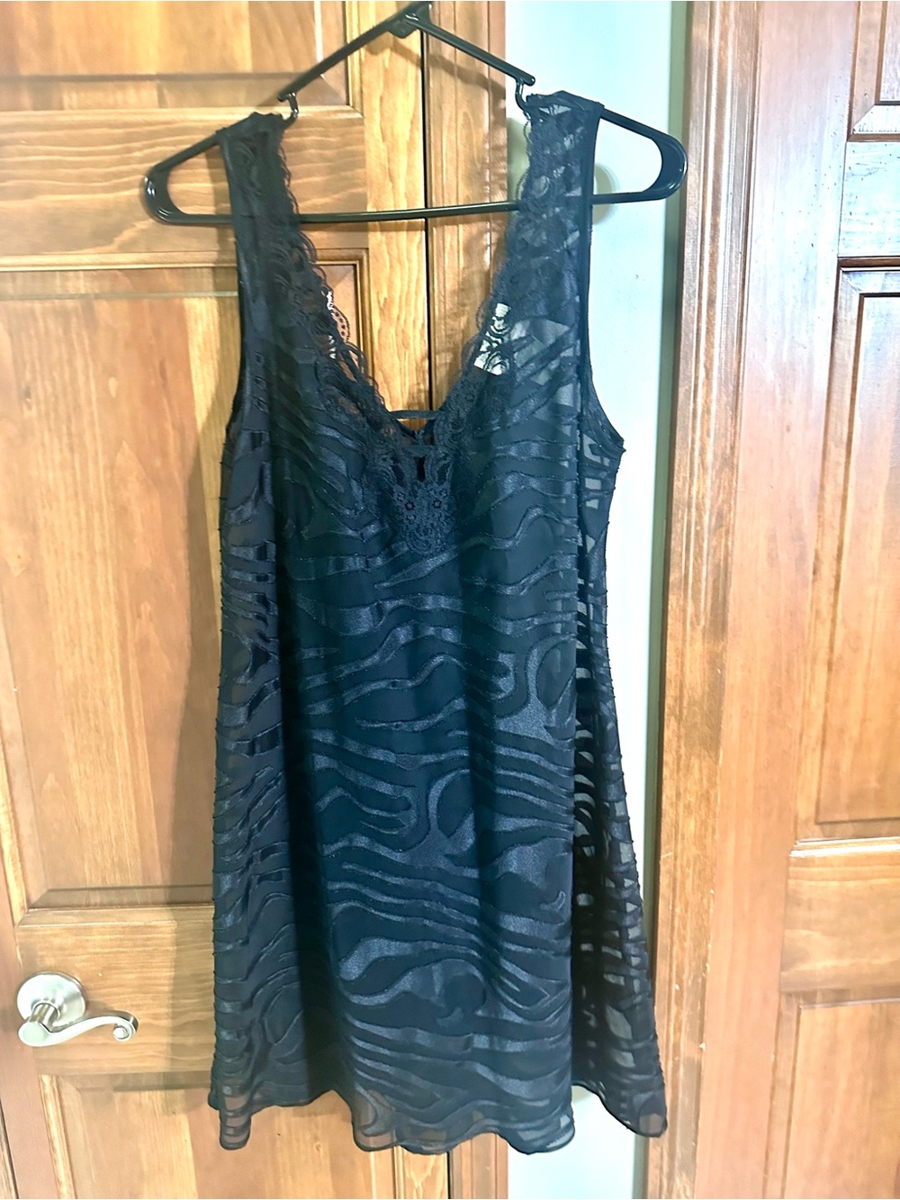 Expressions Black Lace-Trim Slip Chemise
